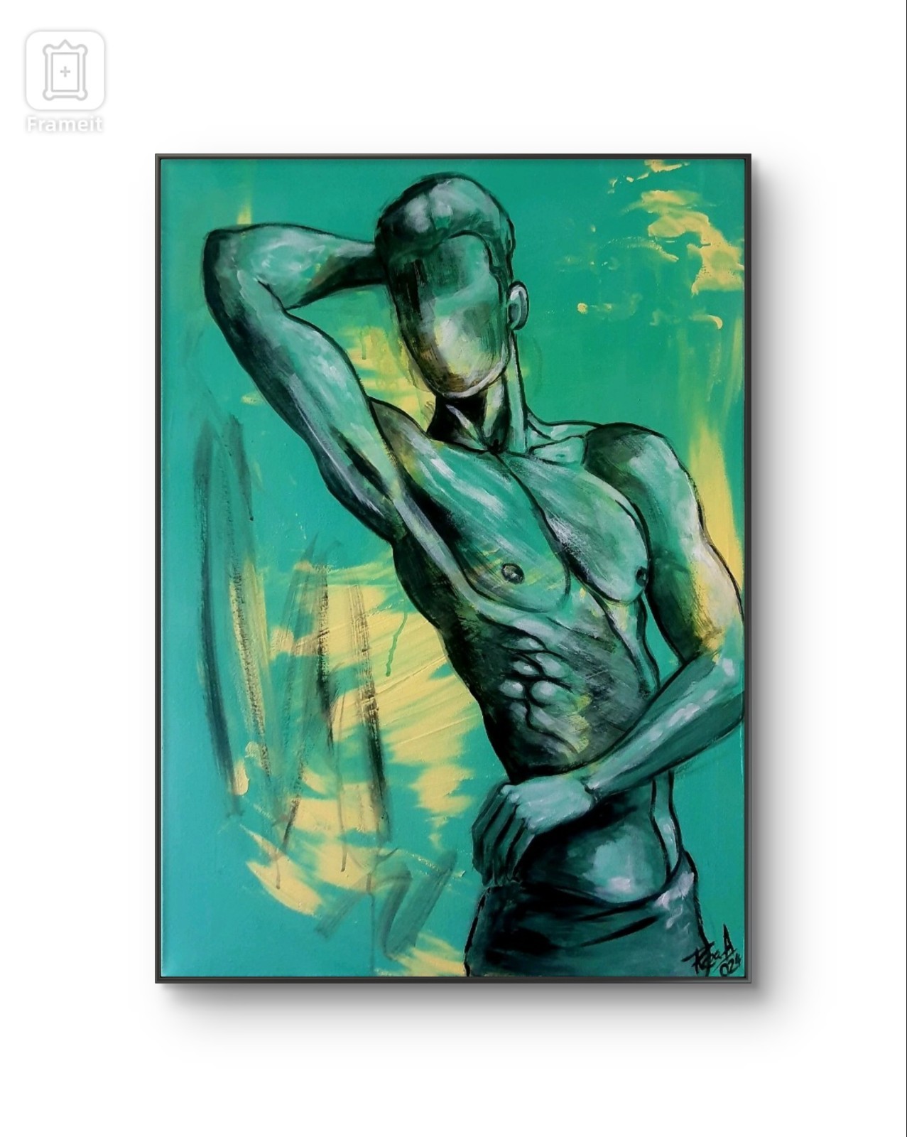 Bodybuilding on Canvas, Abstract Painted Male Torso, Figurative Art, Muscles 70×50