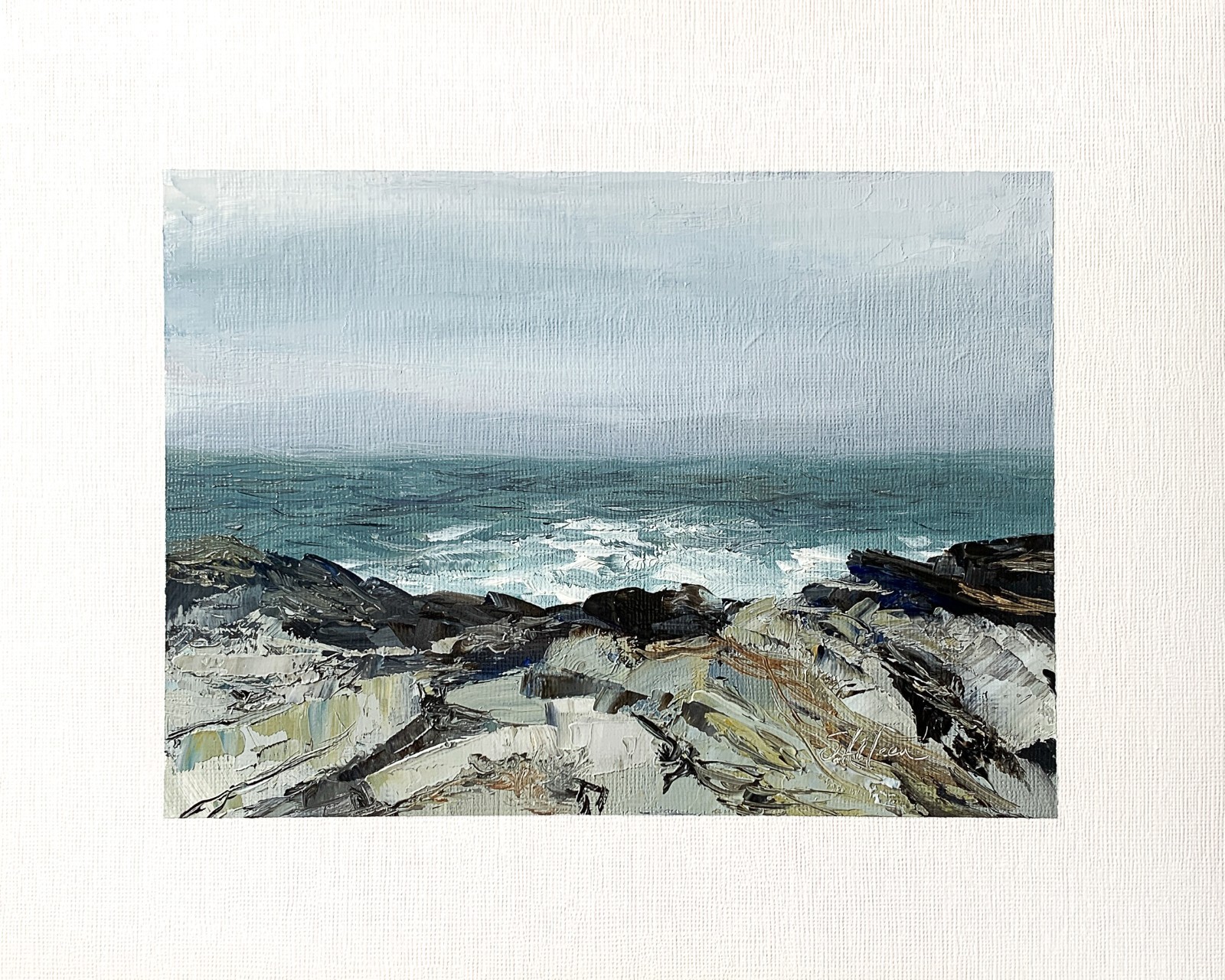 8×10 Maine Original Oil Seascape Painting Acadia Rocky Moody Ocean Art Signed