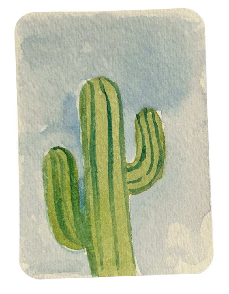 ACEO Original Art Watercolor Cactus Plant OOAK by Kazzerit
