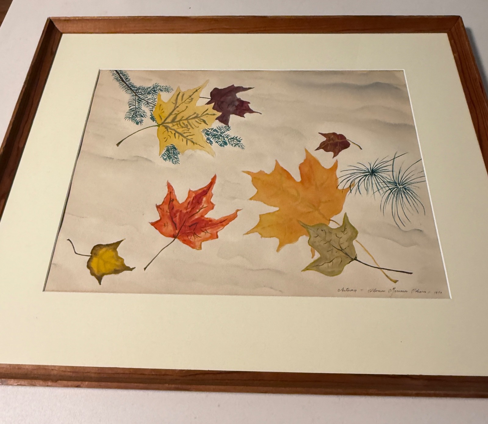 Original Watercolor Autumn Leaves 1950 Vermont Artist Thomas Marimon Johnson