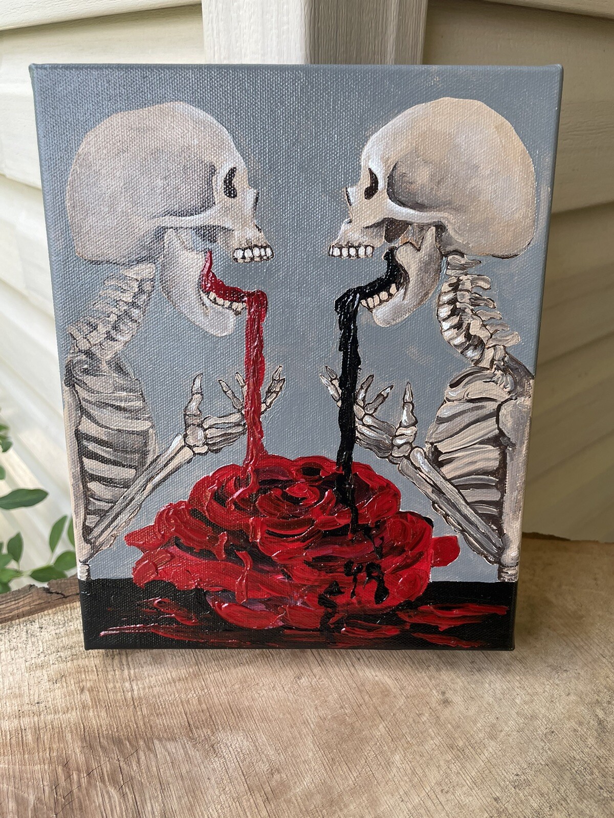 Hand Painted 8 X 10 Acrylic Paint 2 Skeletons (Pour Your Soul Into It) Gothic