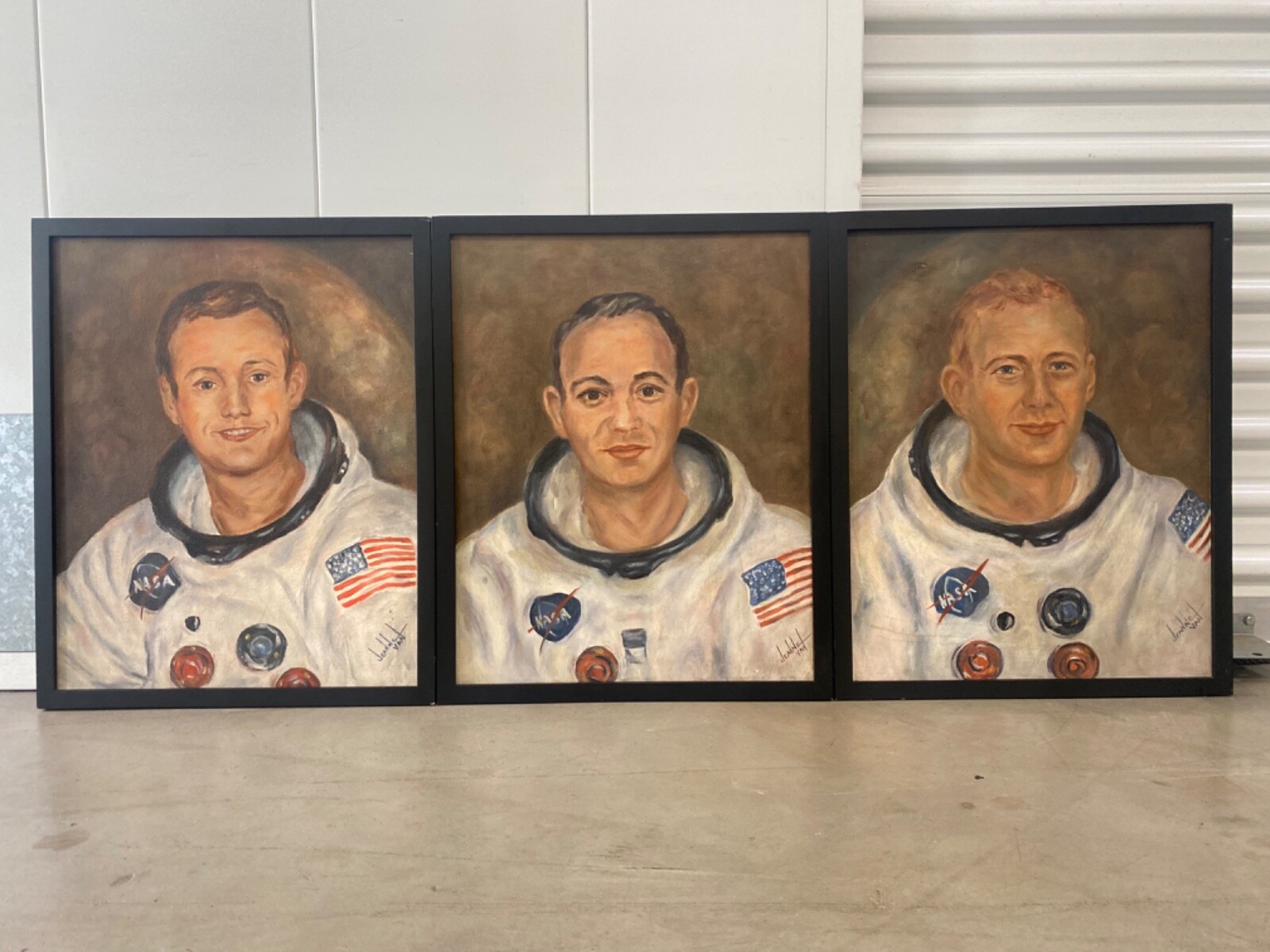 🔥 Vintage NASA Apollo 11 Astronaut Moon Landing Portrait Oil Paintings, 1969