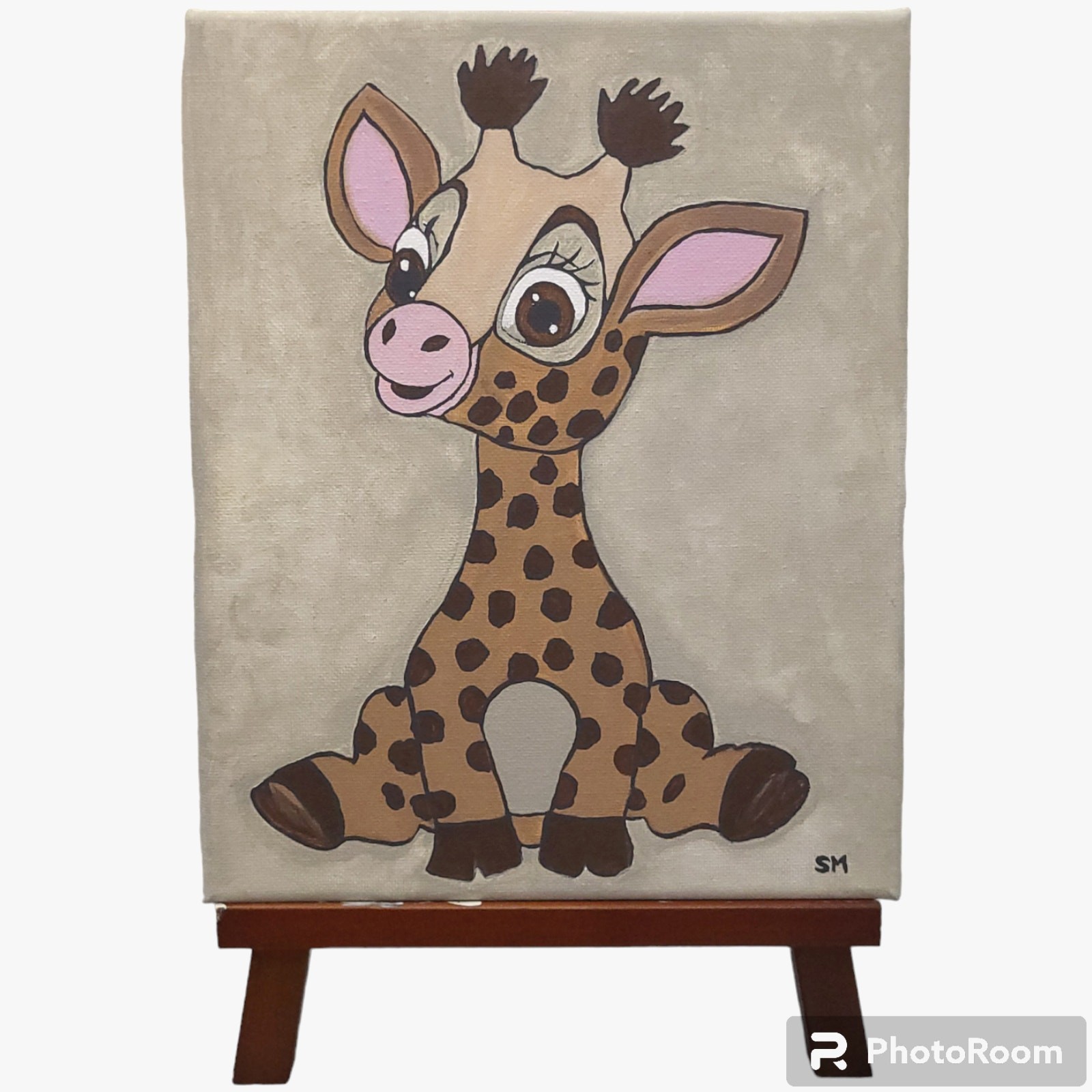 Hand Painted Giraffe Nursery Wall Art 8×10 Canvas Kids Room Baby Animal Decor