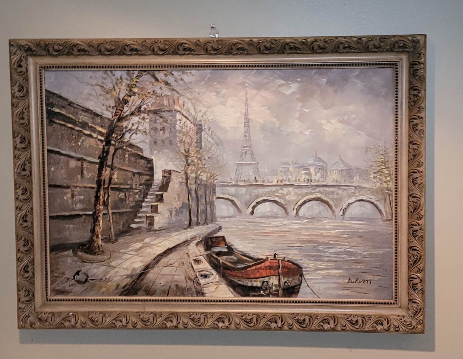 VINTAGE FRENCH SCENERY OF Parir Eiffel TOWER OIL ON CANVAS PAINTING SIGNED O