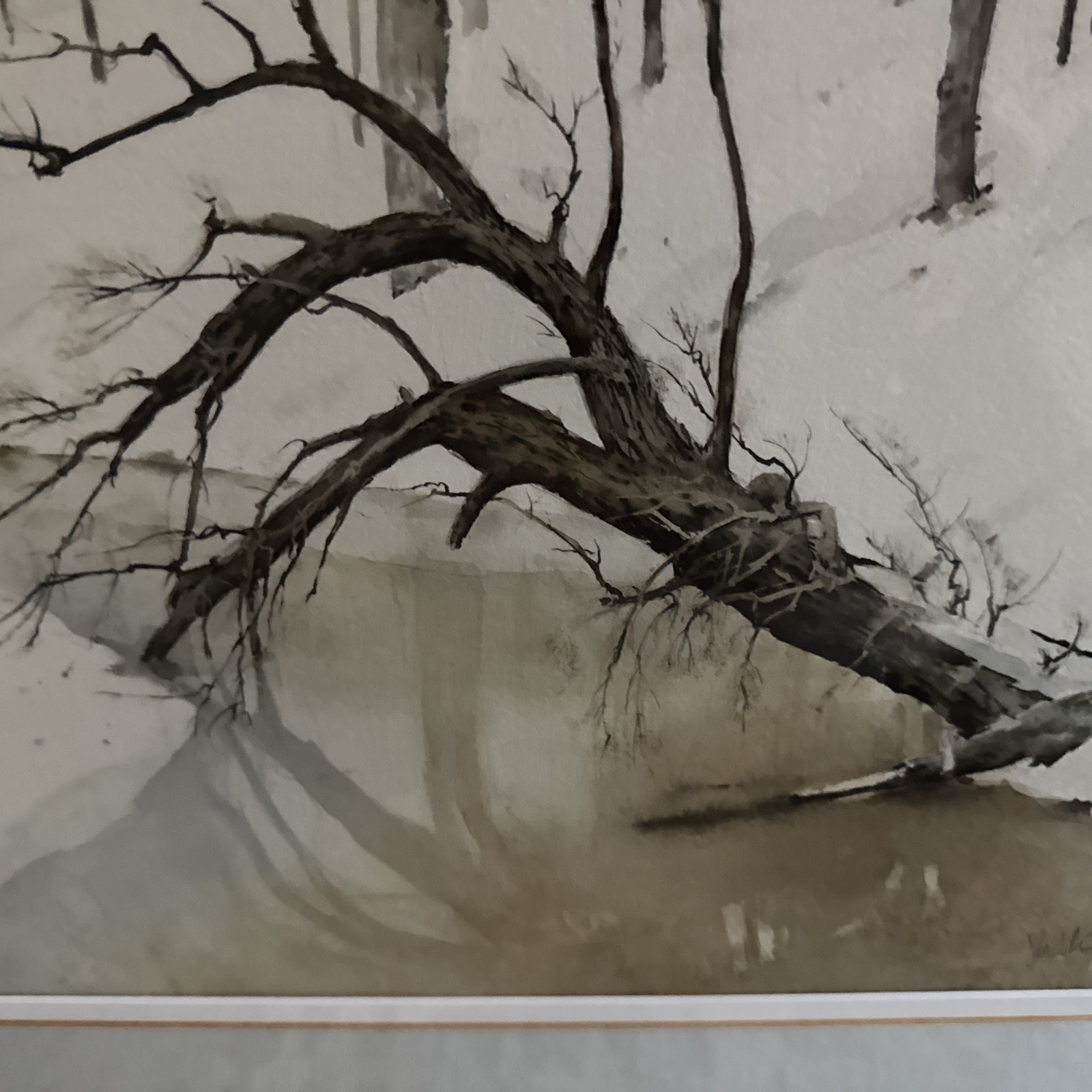 John Webster Signed Framed Winter Landscape Watercolor Painting 1989 Frame 18×22