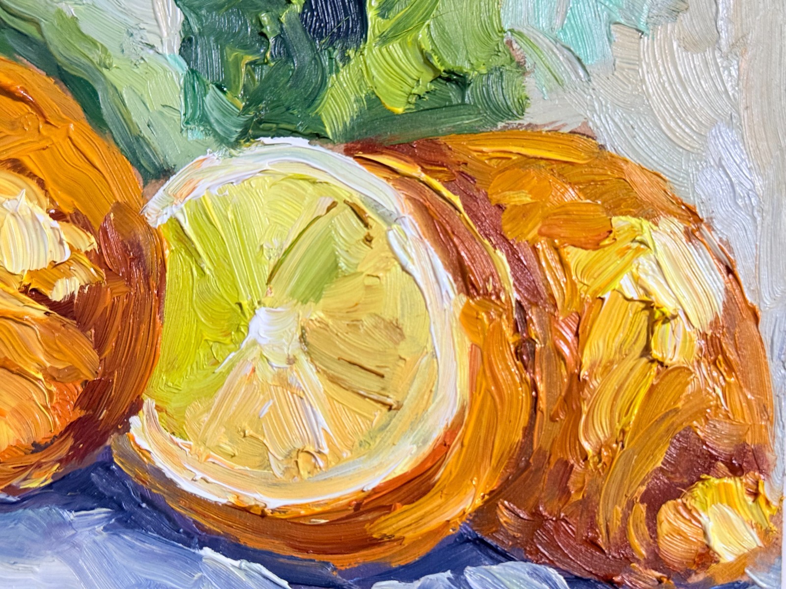 Original Oil Painting Citrus Fruit Impasto Lemon Still life Kitchen Art