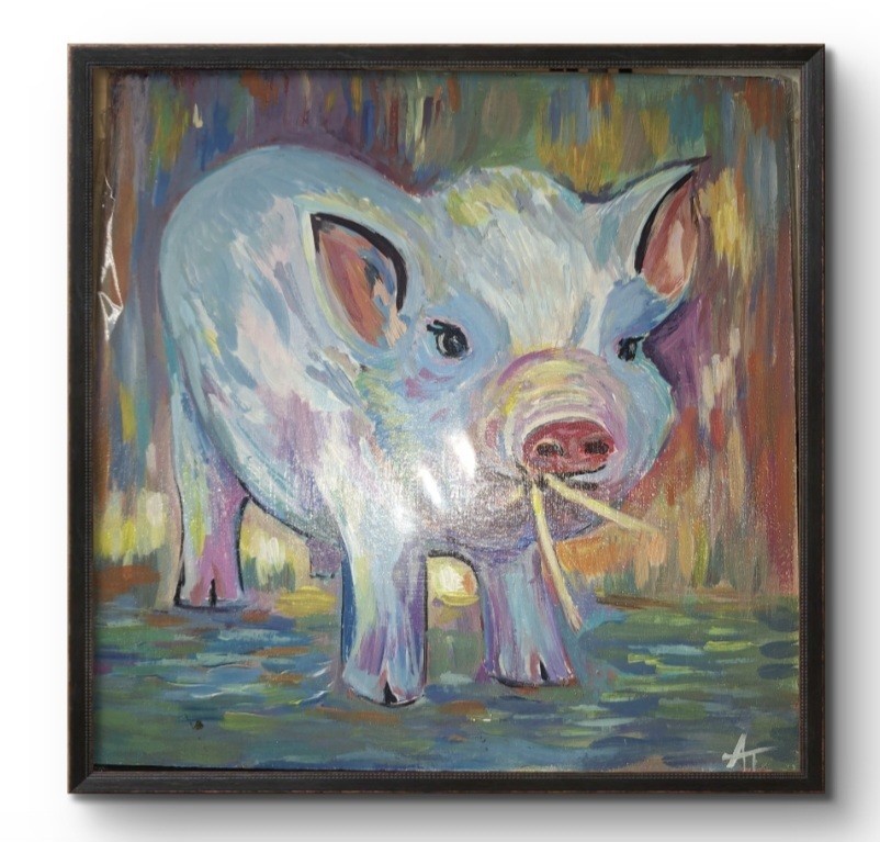 Vibrant Abstract Expressionism Piglet Pop Art 8×8 Wood Canvas
