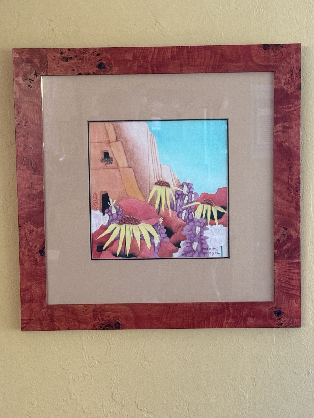BJ Briner – Taos Artist – Casa de Los Flores – Framed Oil Pencil Paper Painting