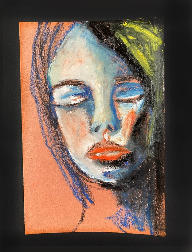 Portrait Painting Naive Outsider 4×6 Wall Art Peaceful Meditating Buddhist Woman