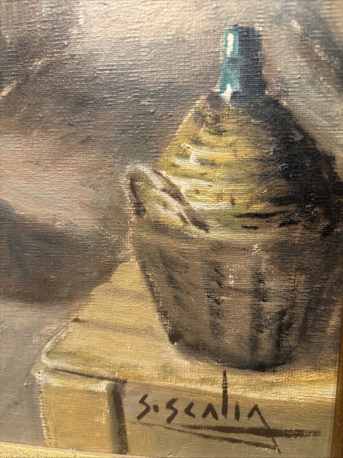 Vintage Original Signed Oil Painting on Canvas Monk in a Wine Cellar 16X20