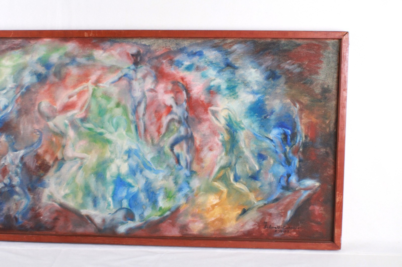 Abstract Figures Mid Century Oil Painting On Board Signed M Schwalb-Mansour 1963