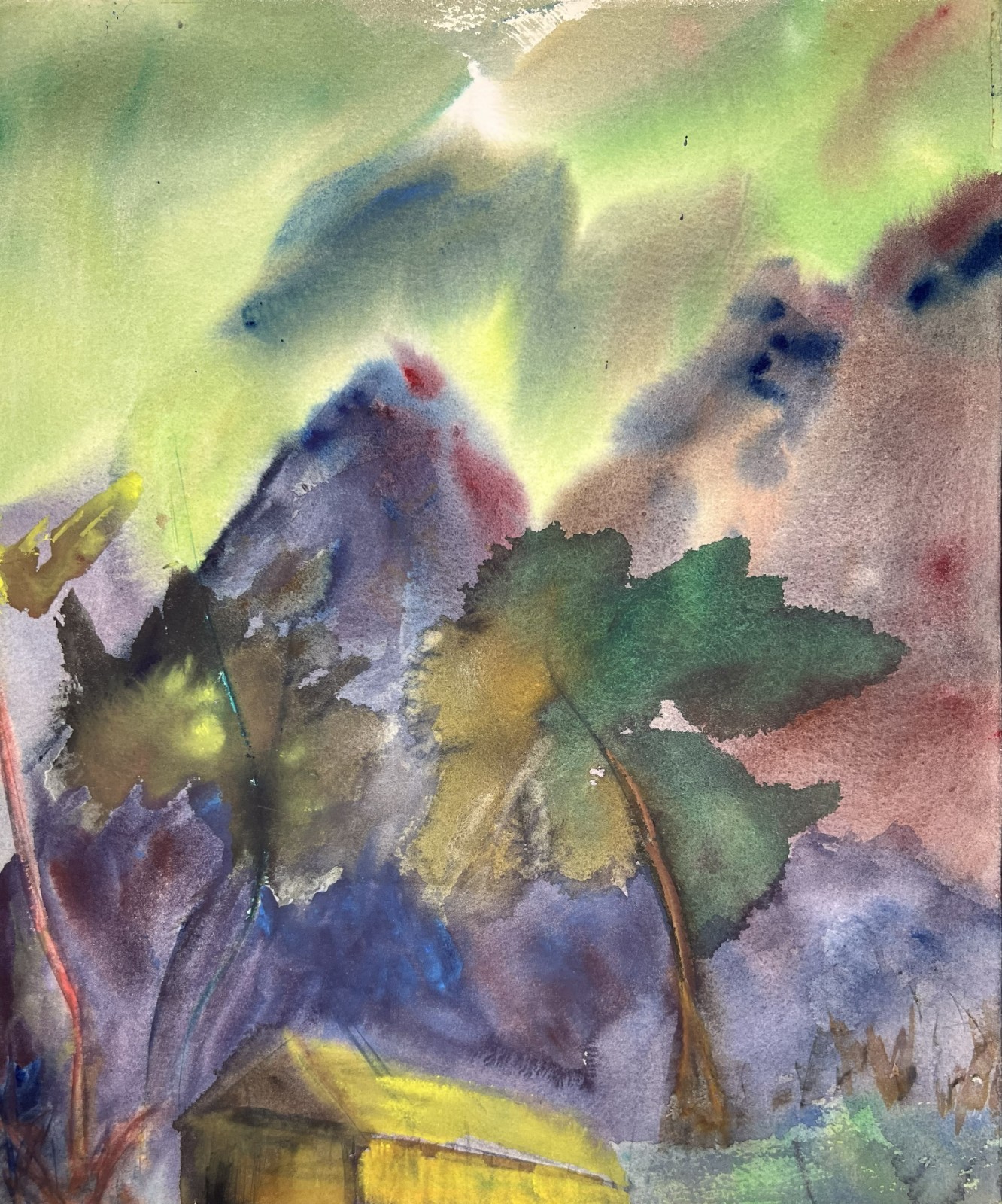 Landscape with Mountain– Mid 20th Century Watercolor-Charlotte Hoffman