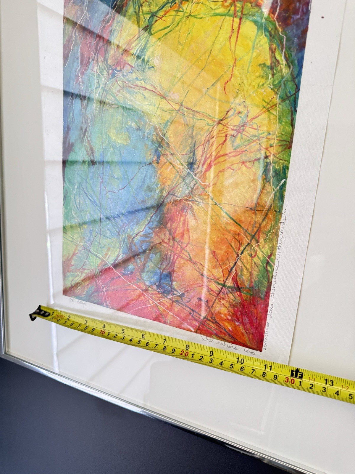 Cathy Hilliard Signed Abstract Painting 1994 Matted & Framed 25 x 13 in