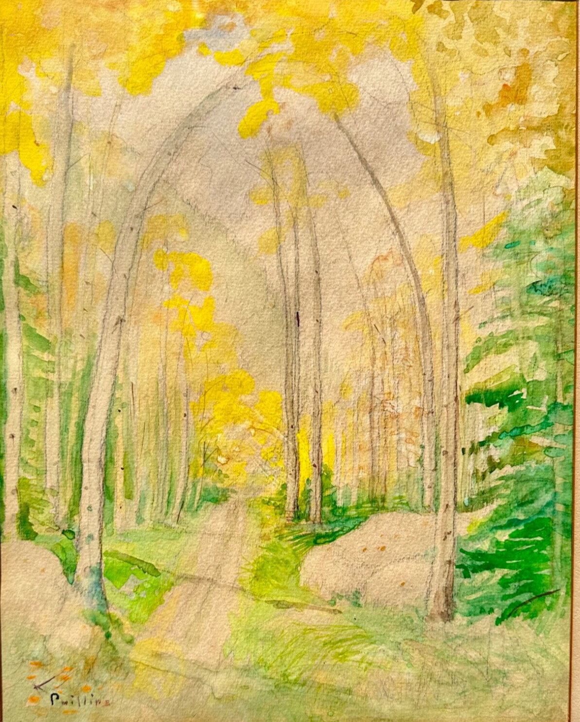 Bert G. Phillips (1868–1956) Watercolor Aspen Forest Path Scene Painting