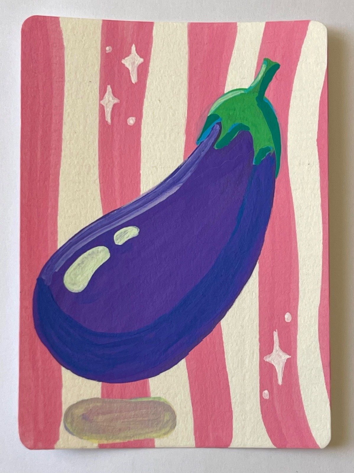 OOAK Original ACEO Eggplant Painting Vegetable Pop Art Card