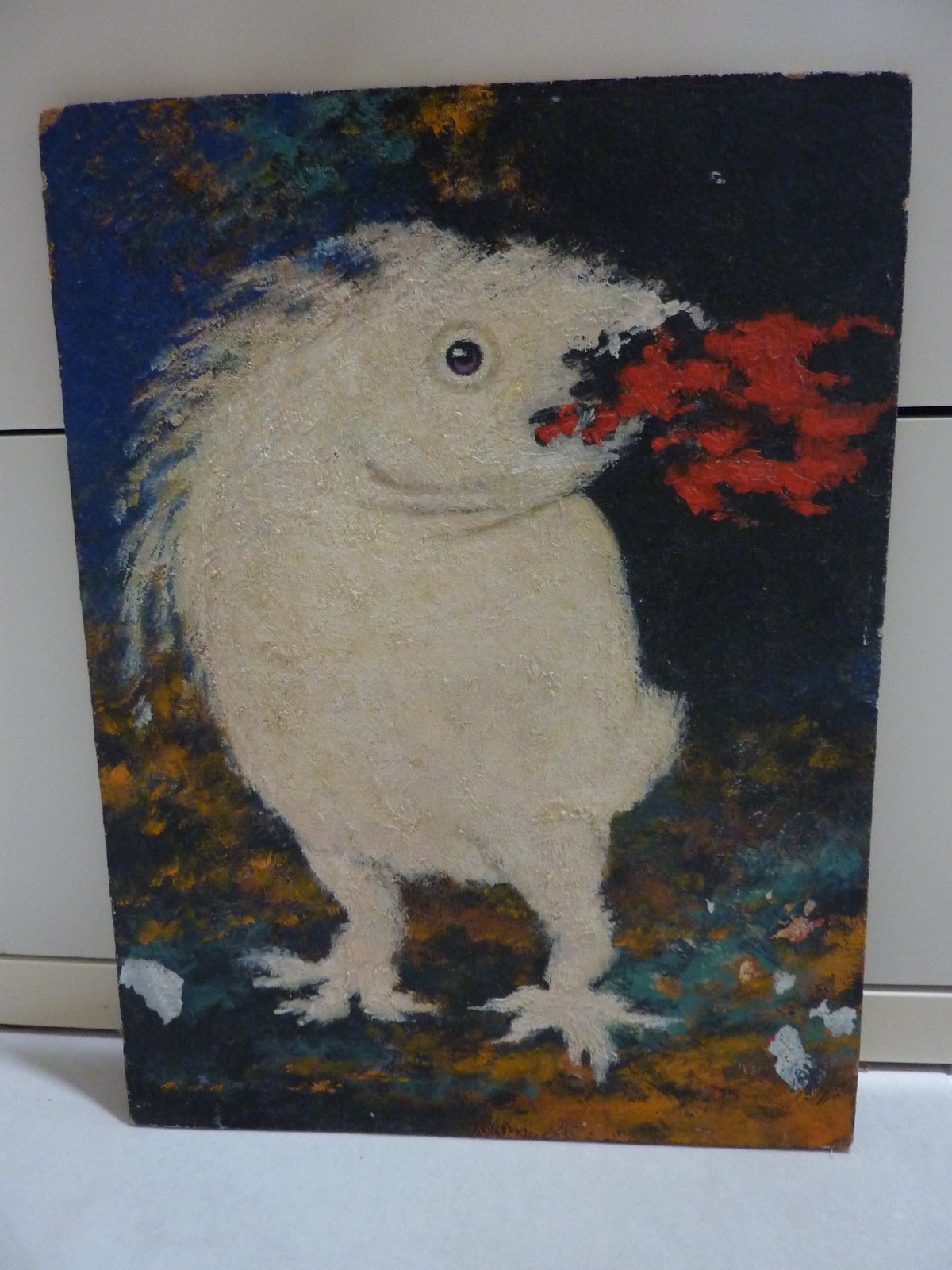 Original Oil Painting White Baby Dragon Mythical Hand Painted Art 12.5 x 5.5»