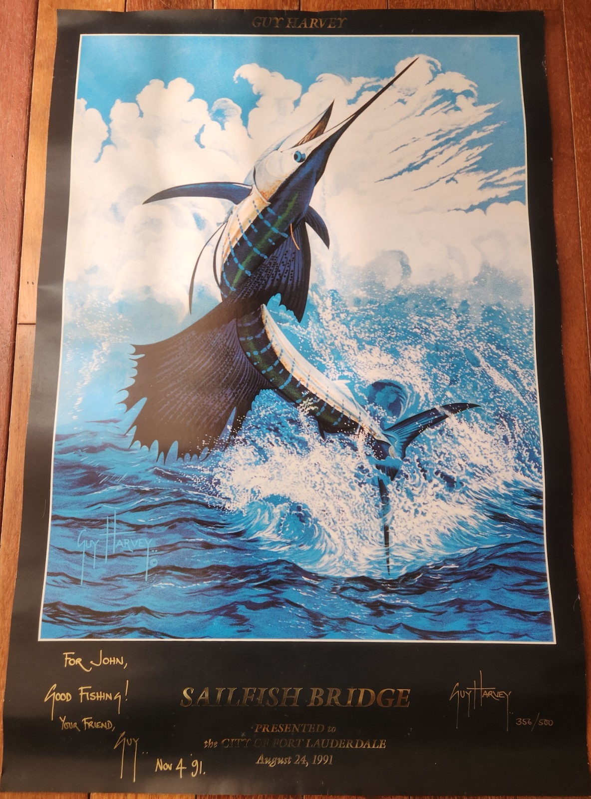 Guy Harvey Signed “Sailfish Bridge” Lithograph Ltd Editon #356/500 Personalized