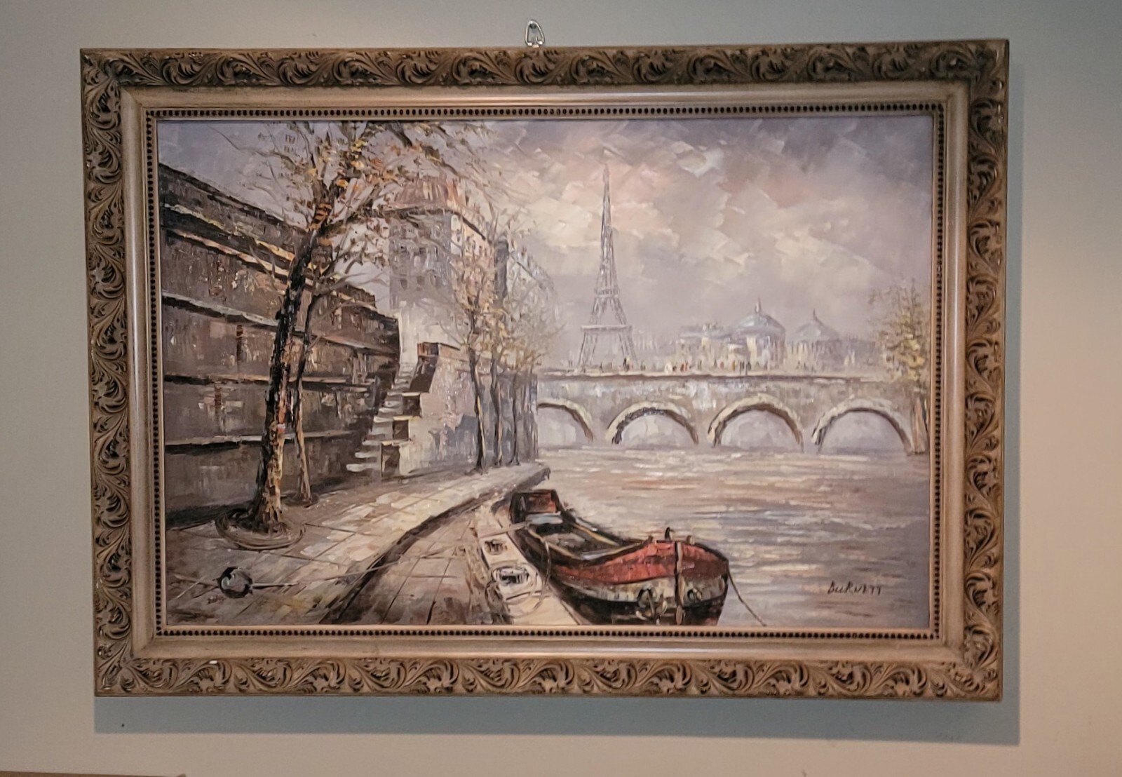 VINTAGE FRENCH SCENERY OF Parir Eiffel TOWER OIL ON CANVAS PAINTING SIGNED O