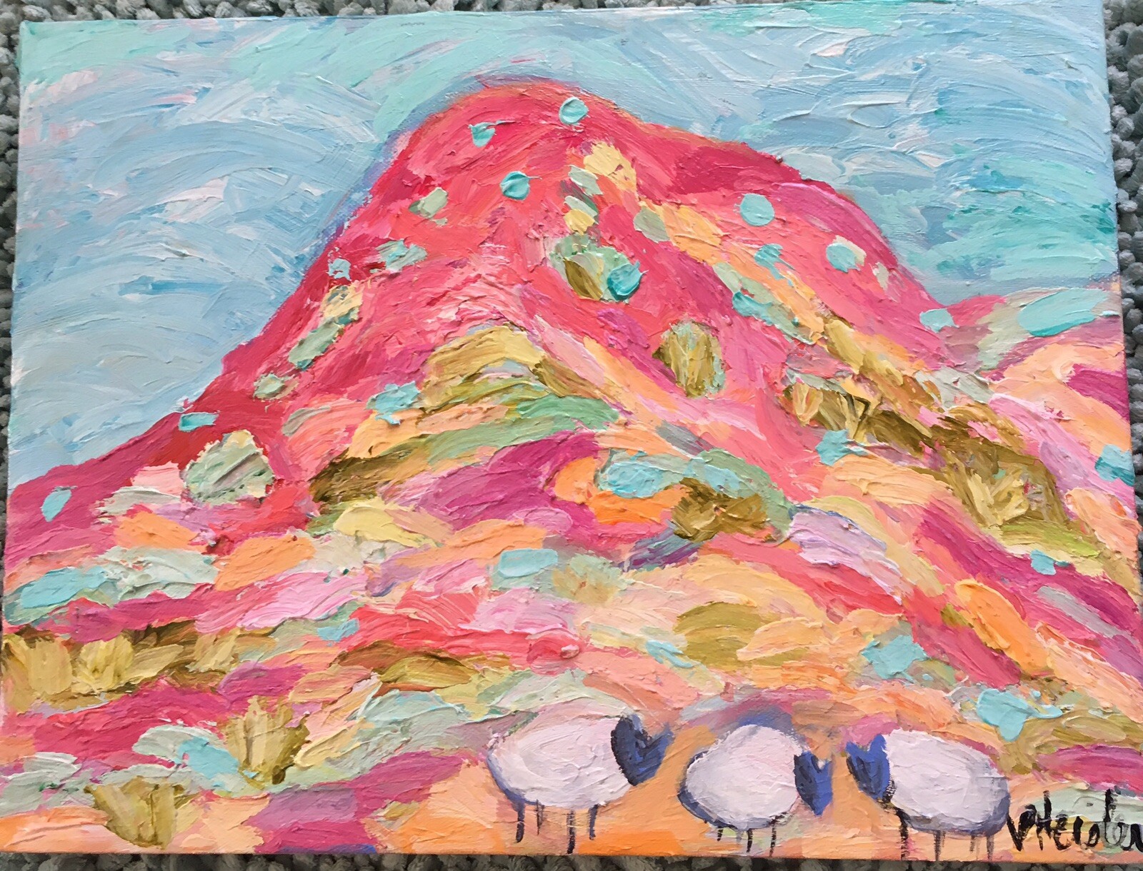 Southwest Hills With Grazing Sheep An Acrylic Original Painting 16”x12”x1.5”