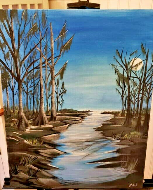 Louisiana Bayou/Swamp scene. Original painting on canvas signed Lisa Faucheaux