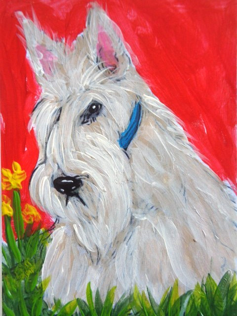 ATC ACEO – CUTE WHEATEN SCOTTIE SCOTTISH TERRIER DOG Painting PET ART