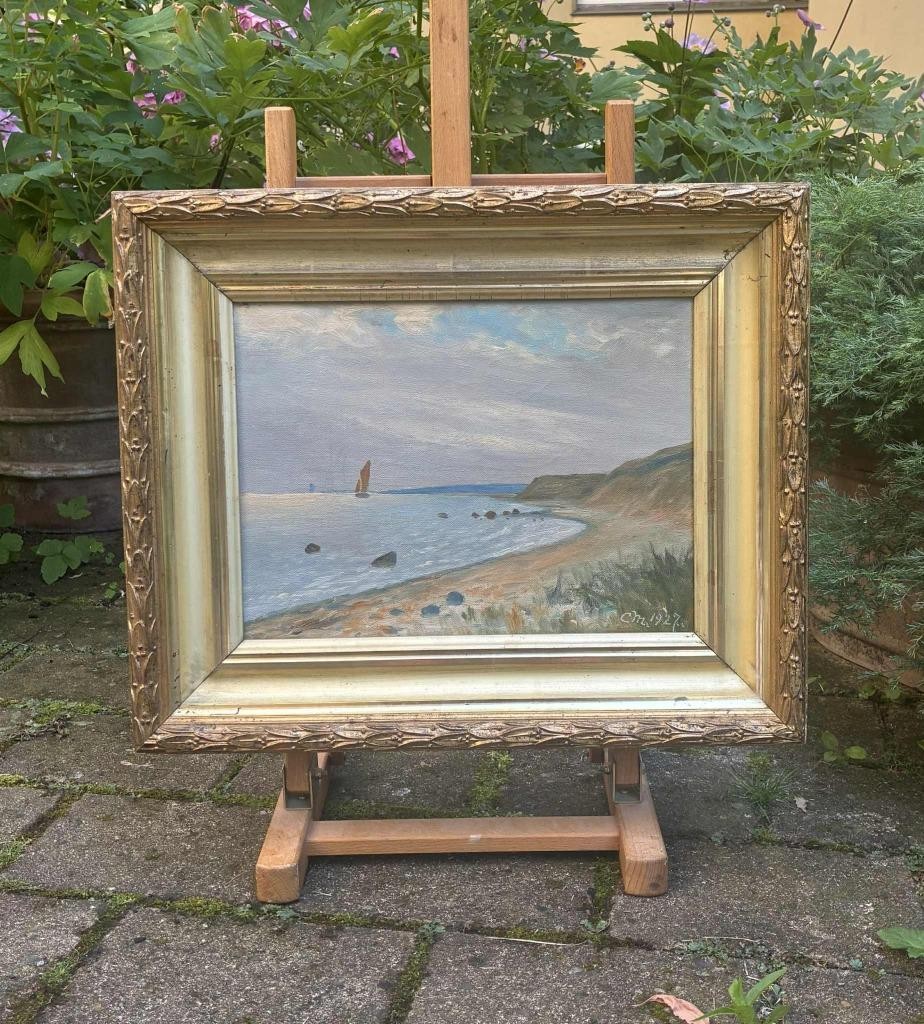 Christian Molsted (1862) North Sea Tranquility With Sailboat. Dated 1927.