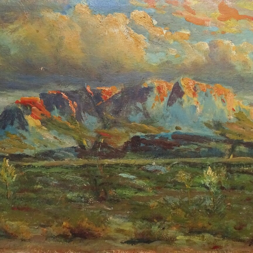 Antique American Southwest Impressionism Oil Painting Mountains A.T. Moran 14×10