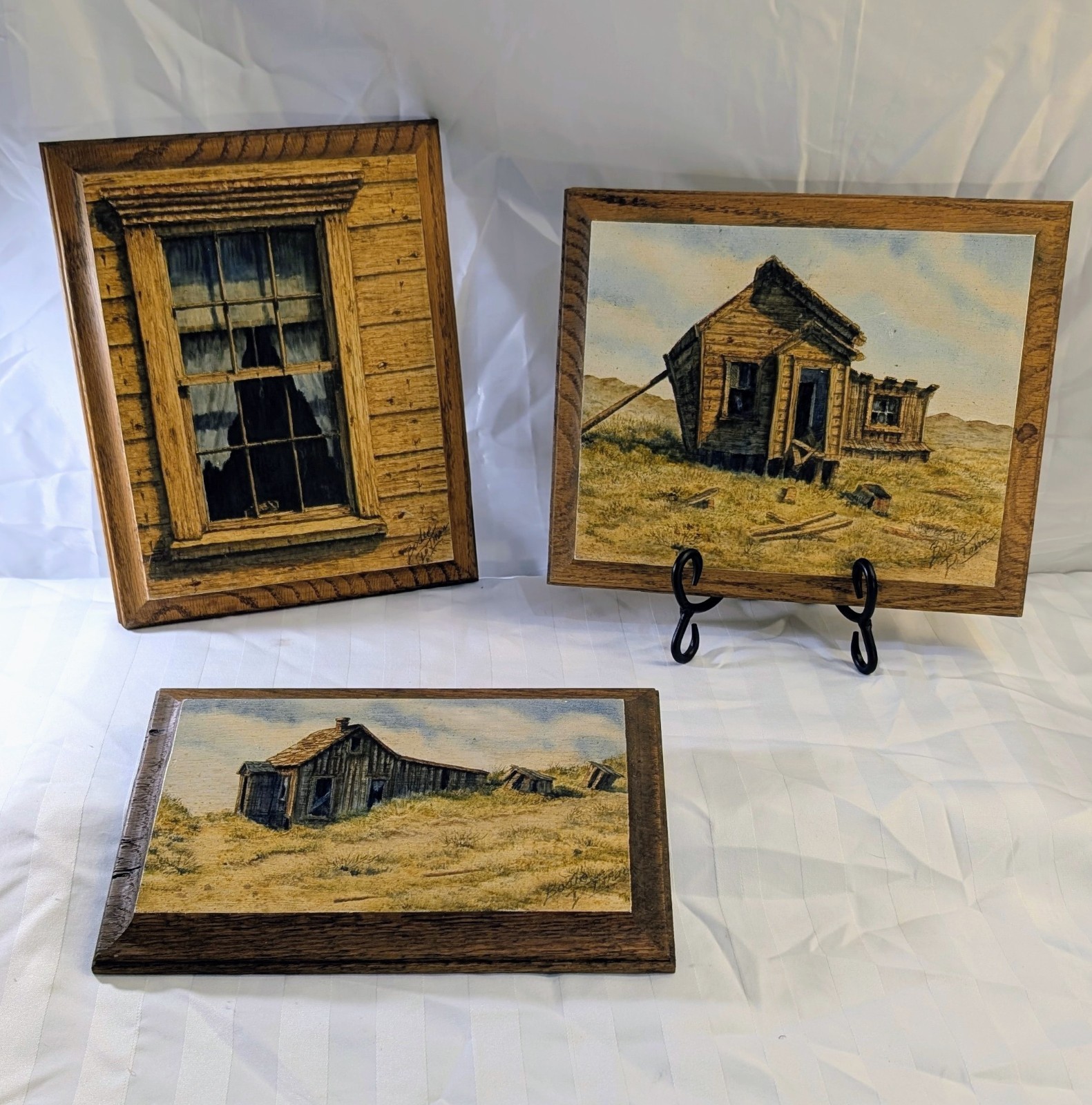 Dave Iman Original Oil on Wood Western Painting Lot of 3 Bodie Ghost Town Series