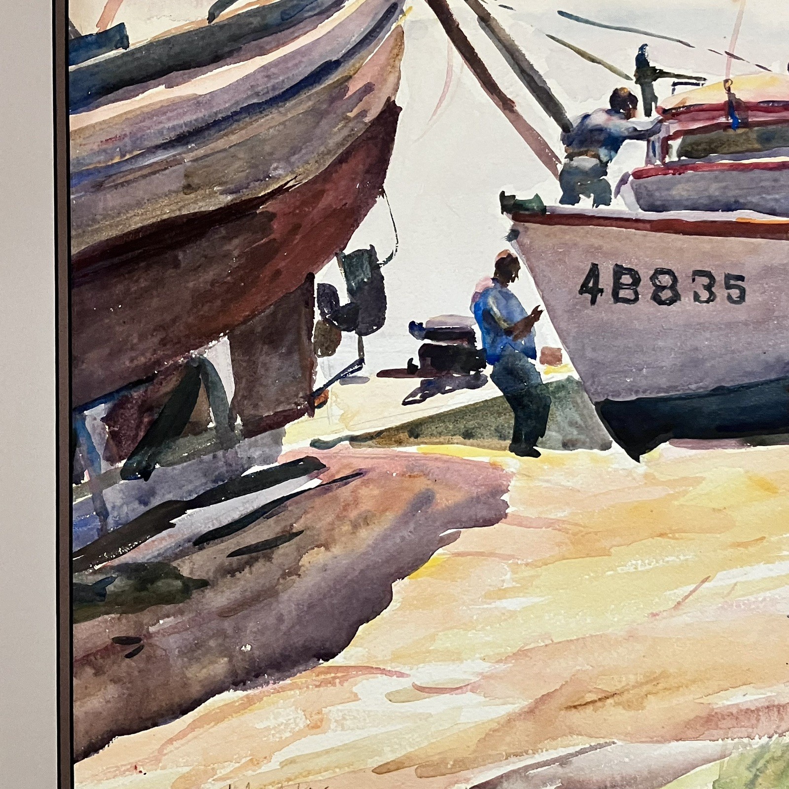 Listed HELEN A. KING (1900-77) Watercolor / BOATS & FISHERMEN / Matted To 21×27