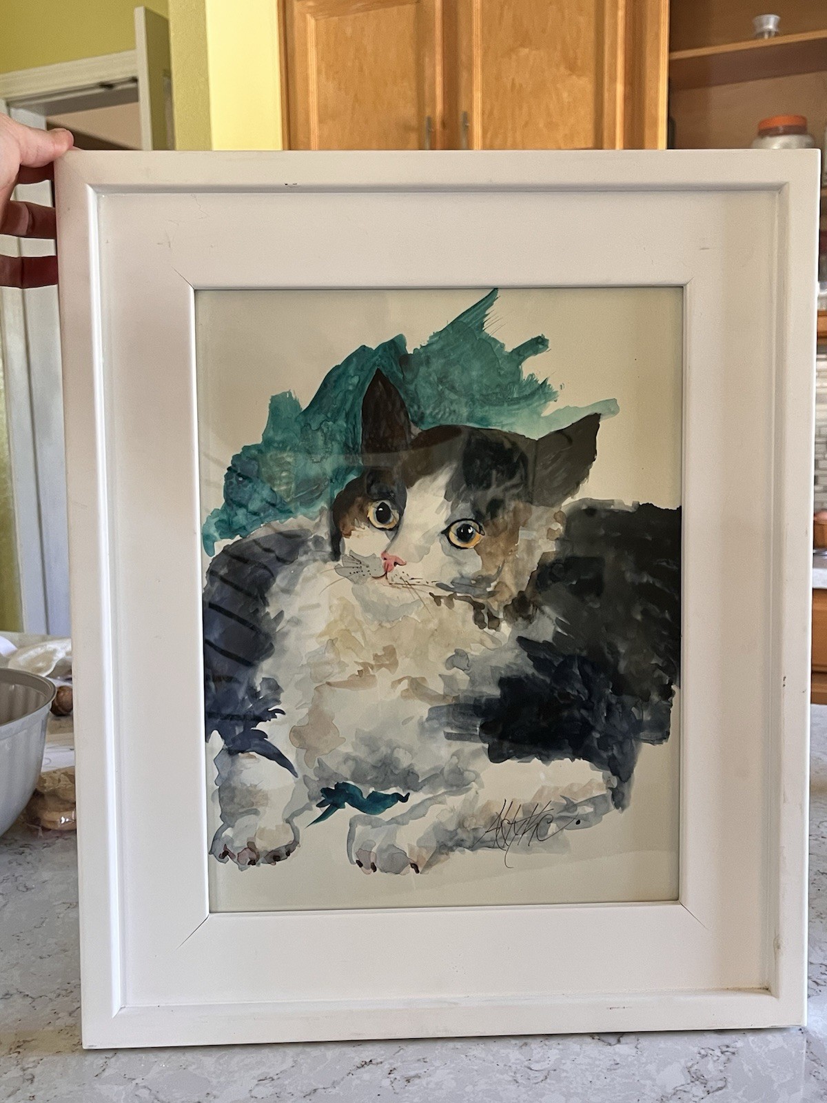 Original Watercolor Cat Painting – Framed 15.5″ x 18.5″