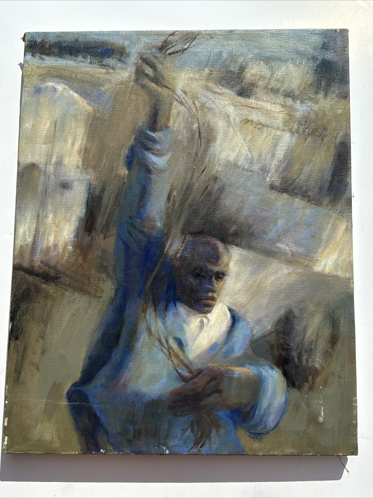 MID CENTURY BLACK PAINTING PORTRAIT AFRICAN AMERICAN EXPRESSIONISM VINTAGE 1950′