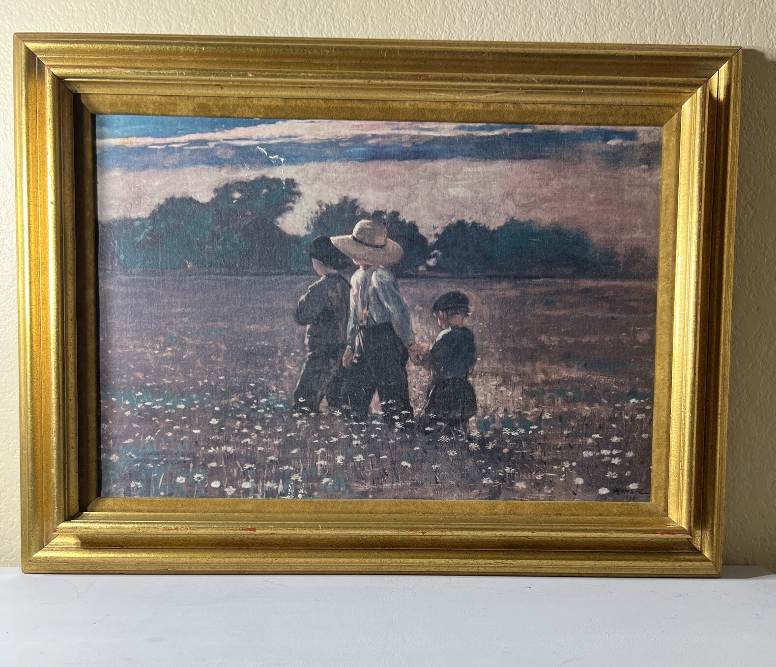 WINSLOW HOMER OIL ON CANVAS THE MOWING 3 BOYS