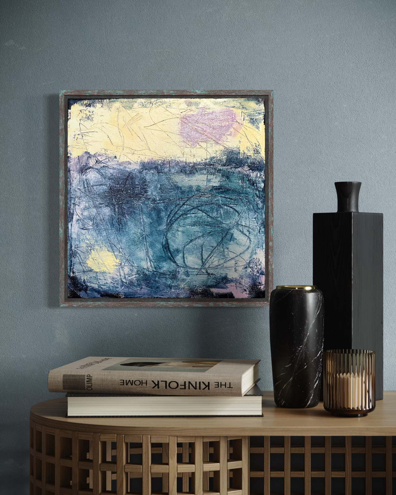 Original Abstract Expressionist Landscape Painting 12×12 Canvas Coastal Wall Art