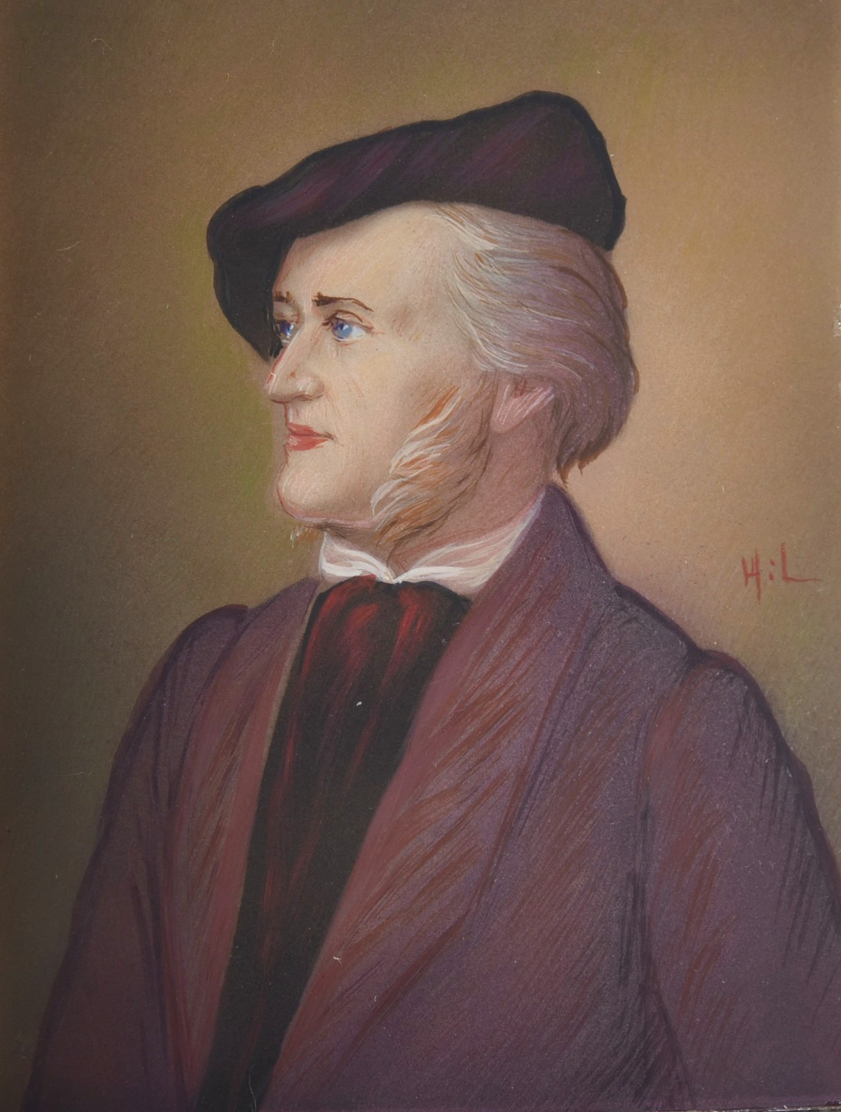Miniature Portrait Wilhelm Richard Wagner by Italian Artist HiL w/Easel ORIGINAL
