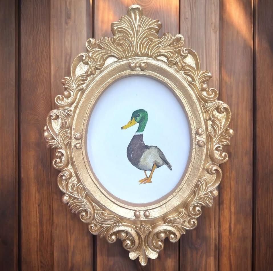 mini paintings & prints of birds & animals, vintage style ornate frame, mini art