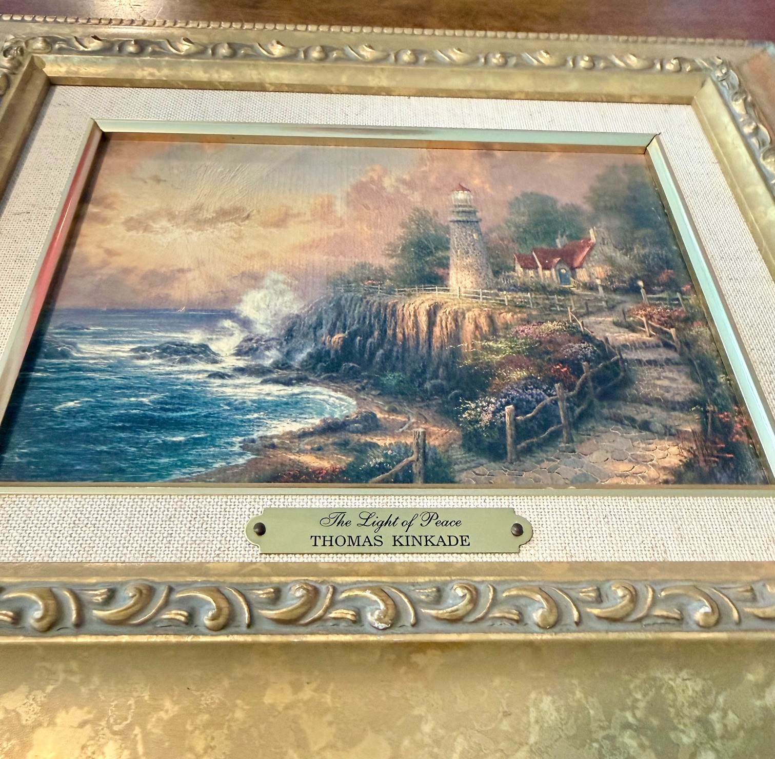 Thomas Kinkade The Light of Peace Accent Print Gold Frame 1999 Signed COA Lovely