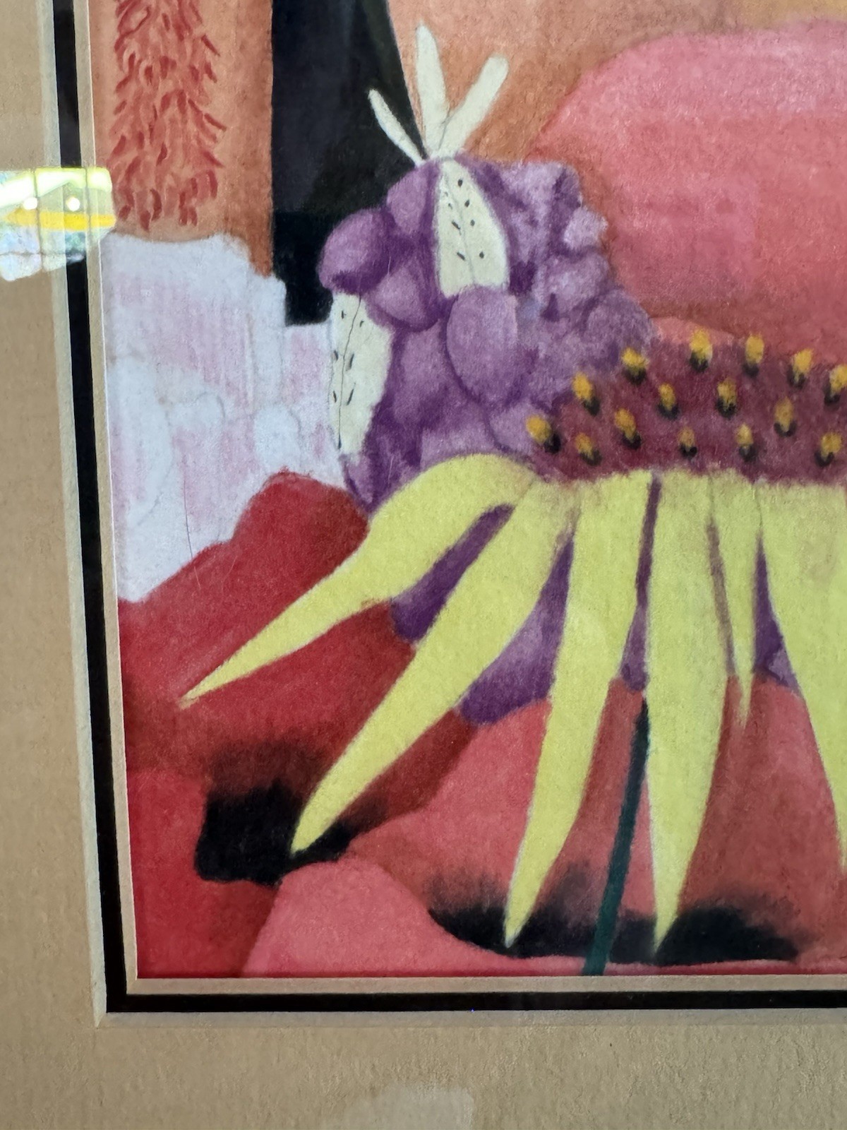 BJ Briner – Taos Artist – Casa de Los Flores – Framed Oil Pencil Paper Painting