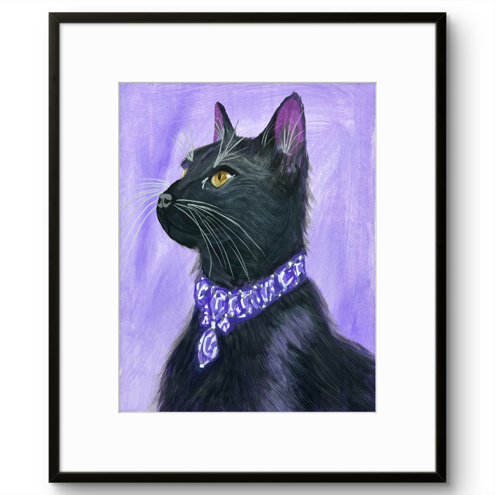 Original Signed 11×14 Impressionist Animal Cat Acrylic Art Black Amethyst Paper