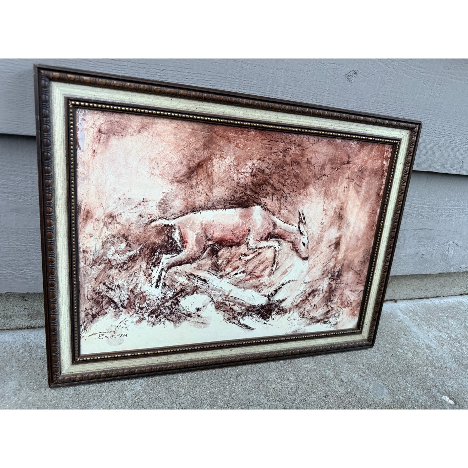 Original Signed David E Garrison Deer Wildlife Conte Crayon Framed Artwork