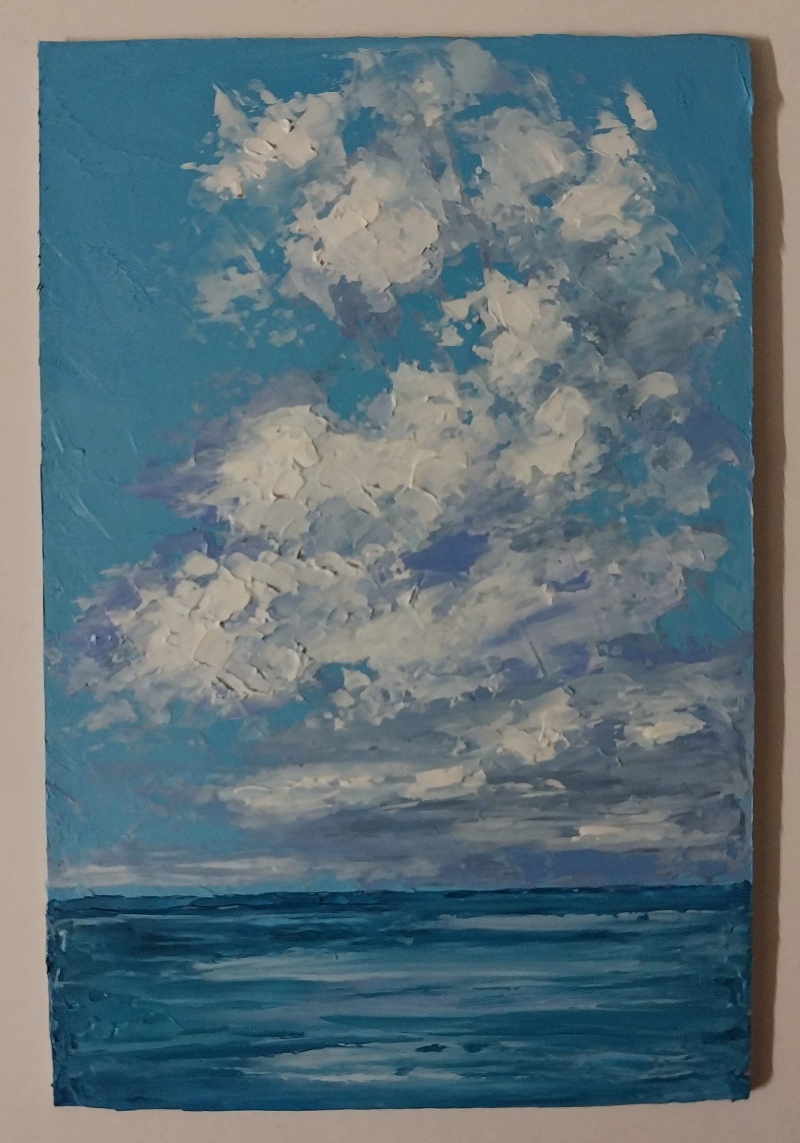 Framed Calm Cloud Art Mini Seascape Cloud Over Sea 4×6″ Original Oil Painting