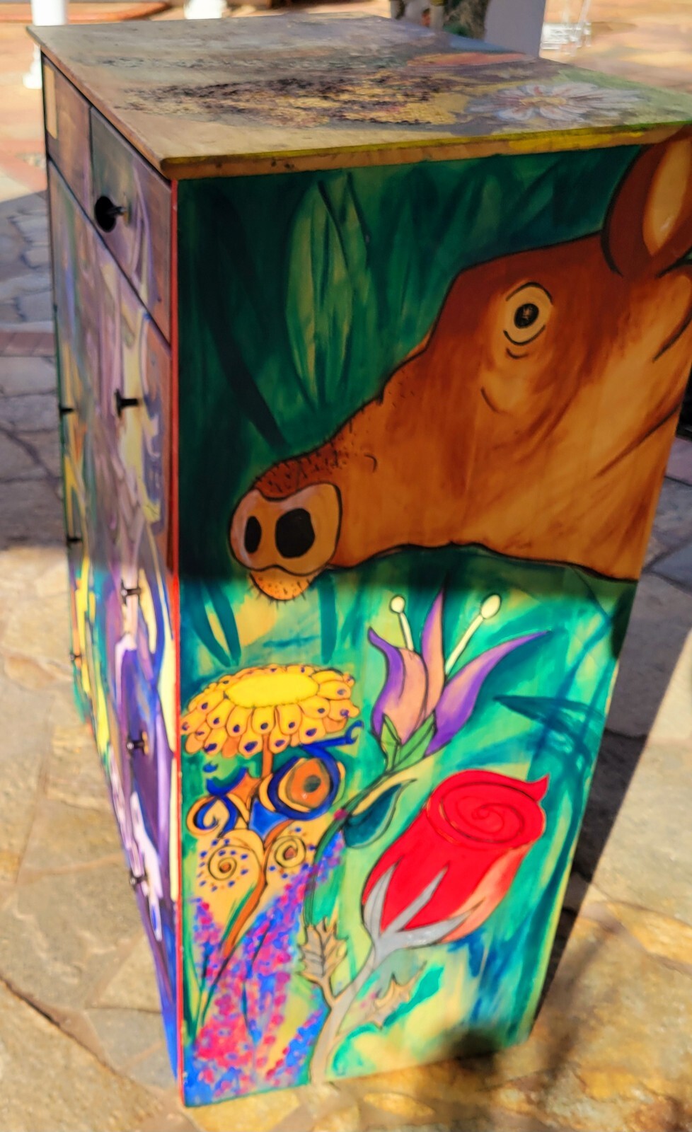 Hand Painted Artist Studio Crafts Chest Mural Graffiti Surreal Art Cubist Disney