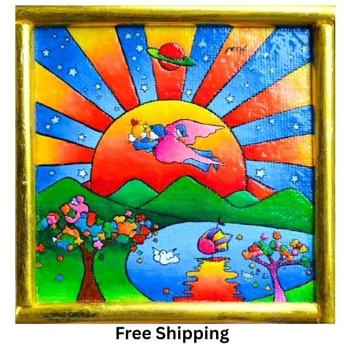 PETER MAX Universal Harmony sign Art UV Radiant Acrylic Canvas Hand Paint Frame