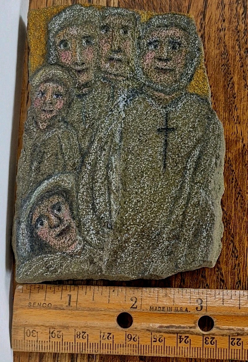 Hand Painted Rock Art ~ Five Guardian Angels ~ Cross ~ Folk Art ~ Religious