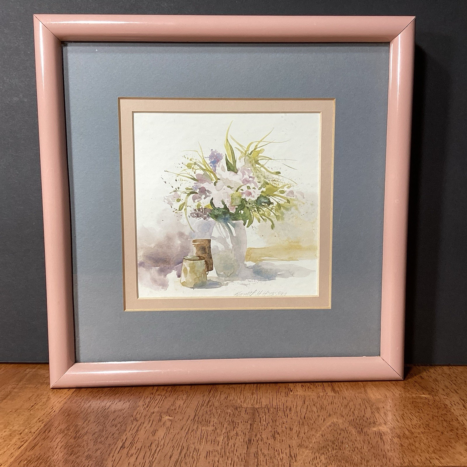 VTG Floral Bouquet Oil Painting Signed Art Pink Rose Frame Cottagecore Gallery