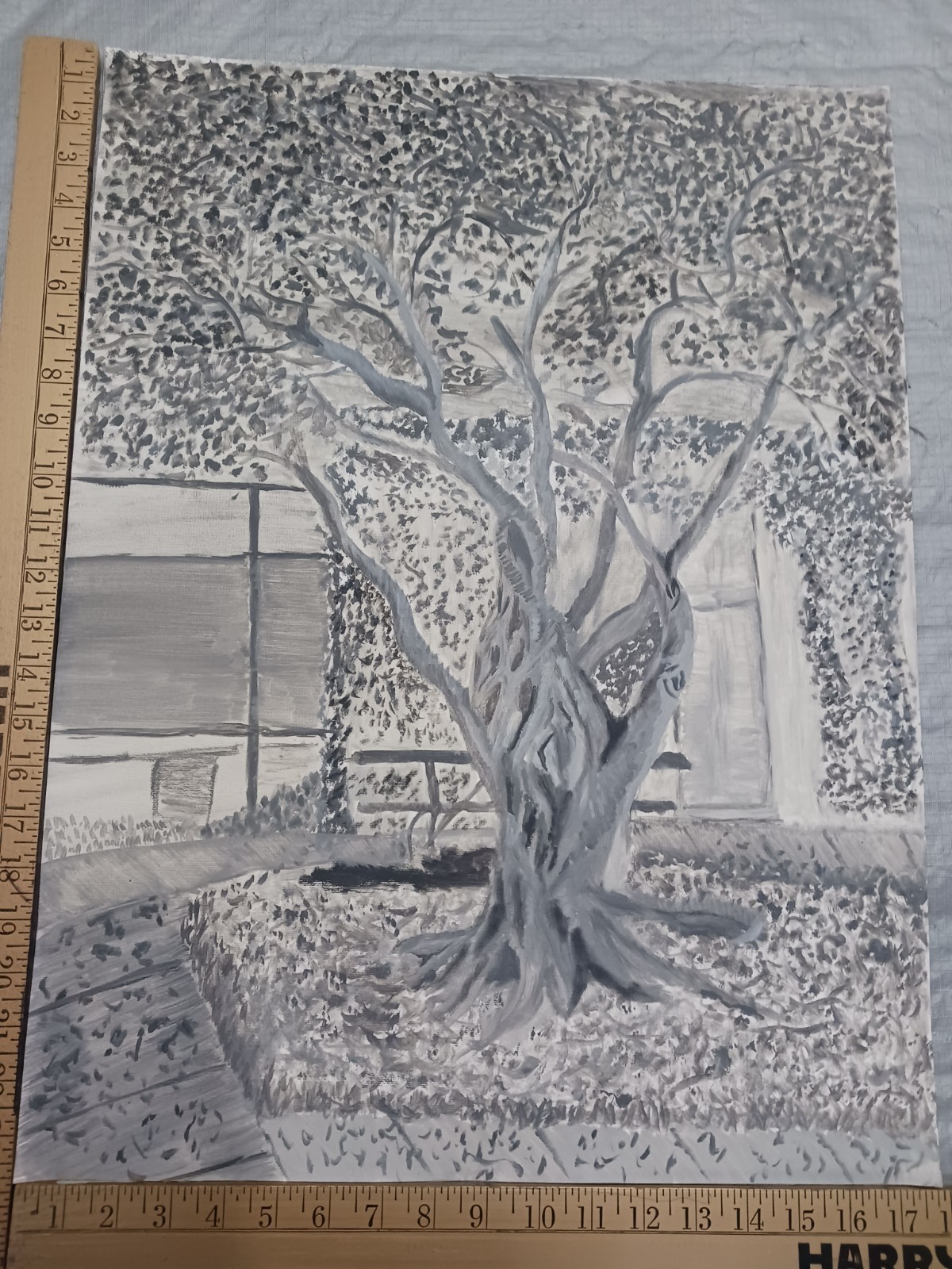 Original Oil Painting Tree Abstract Black And White 24″ X 18″