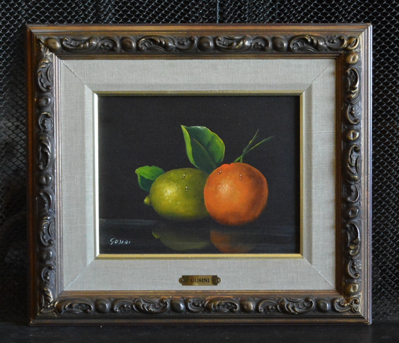 Antonio Gusini (1901-) Vintage Still LIfe Oil Painting – Fruit – Framed
