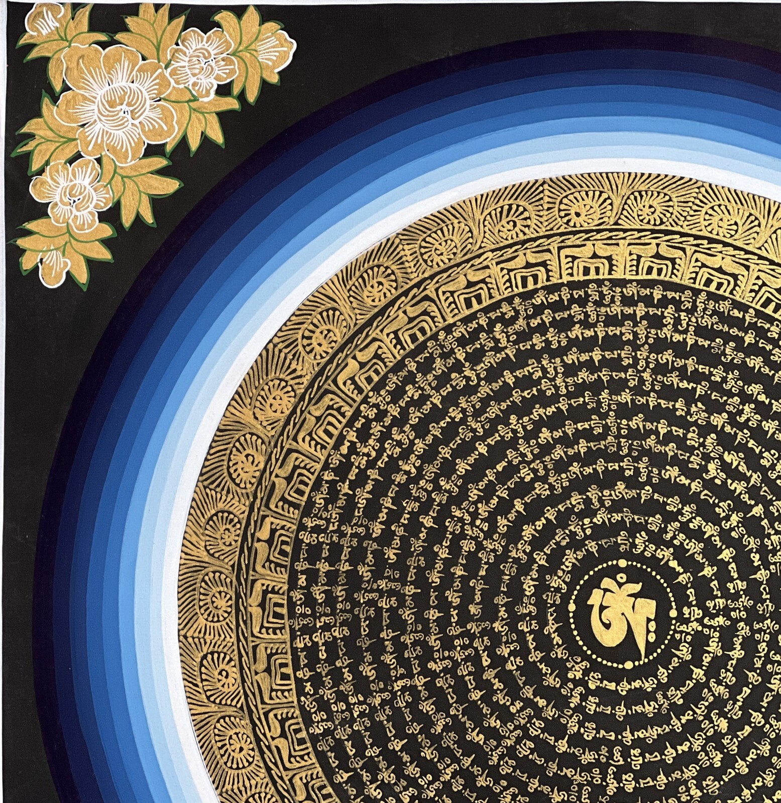 ORIGINAL OM MANI PADME MANTRA MANDALA PRAYER/MEDITATION TIBETAN THANGKA PAINTING