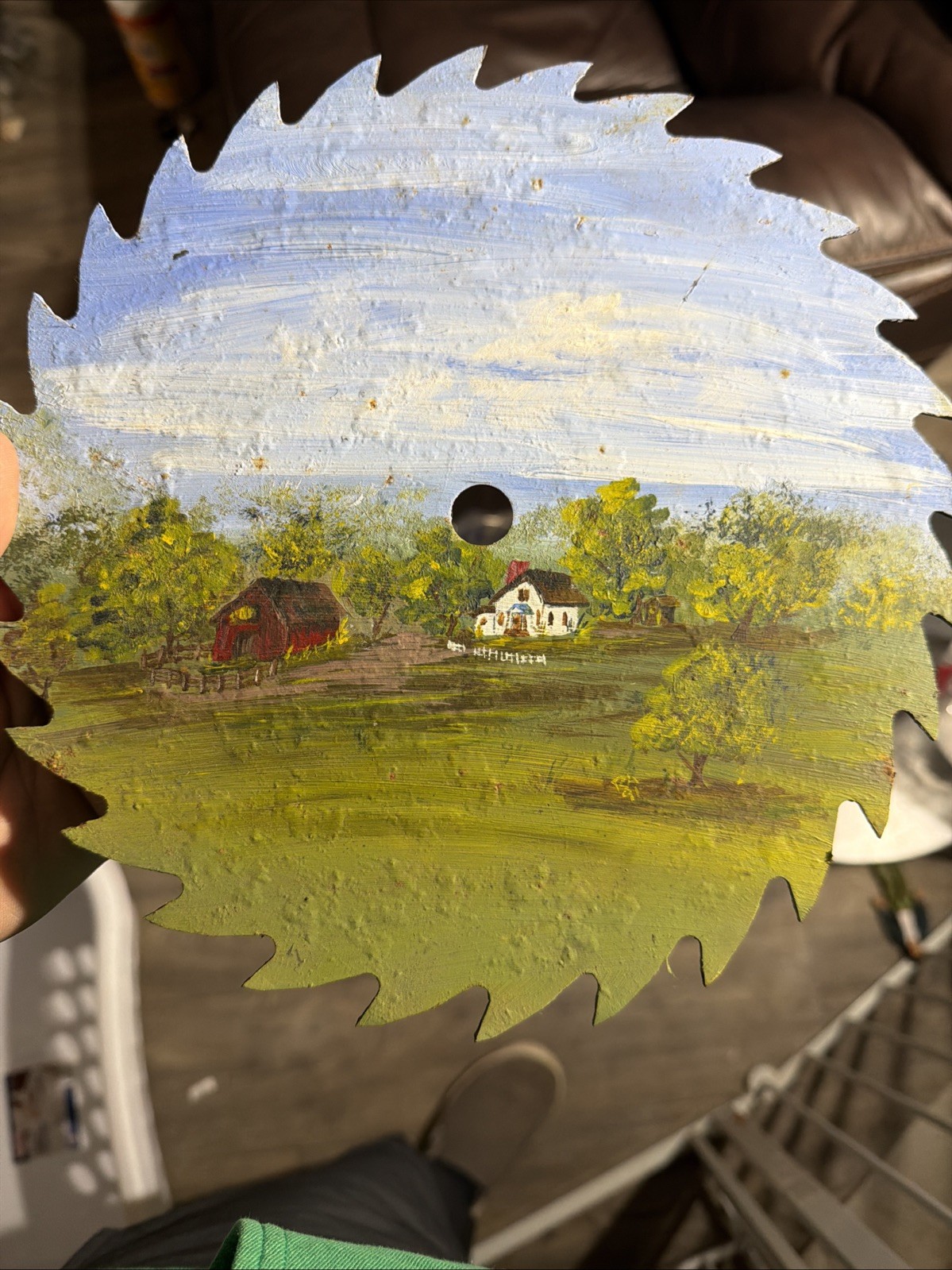 Hand Painted Saw blade Cabin And Barn/Country Rustic Home Decor 10”