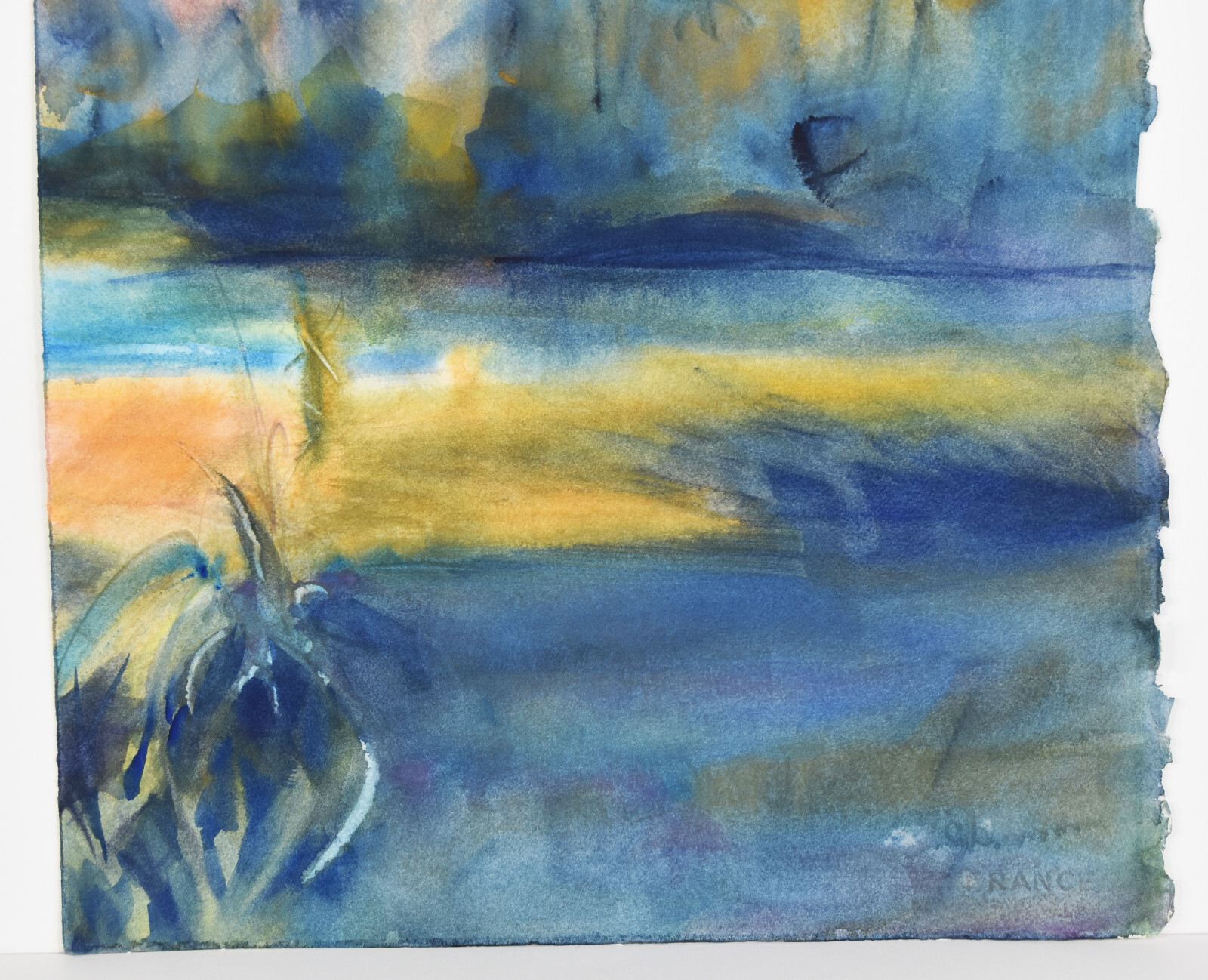 25″ Watercolor Painting Paper Carolynn Mann Art Abstract Lakescape Forest Trees
