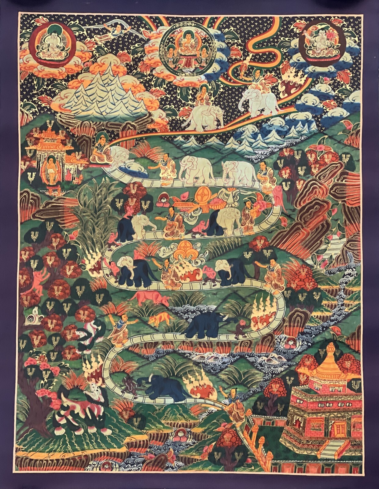 SAMATHA MEDITATION /WAY TO HEAVEN ORIGINAL MASTERPIECE TIBETAN THANGKA PAINTING